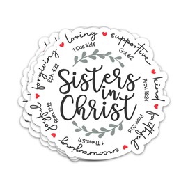3PCs Sisters in Christ Sticker Christian Faith Bible Verse Sticker Jesus Worship Religious Scripture Waterproof Vinyl Stickers for Water Bottle Journal Laptop Decals Gifts for Women Girls 3"x2.8"