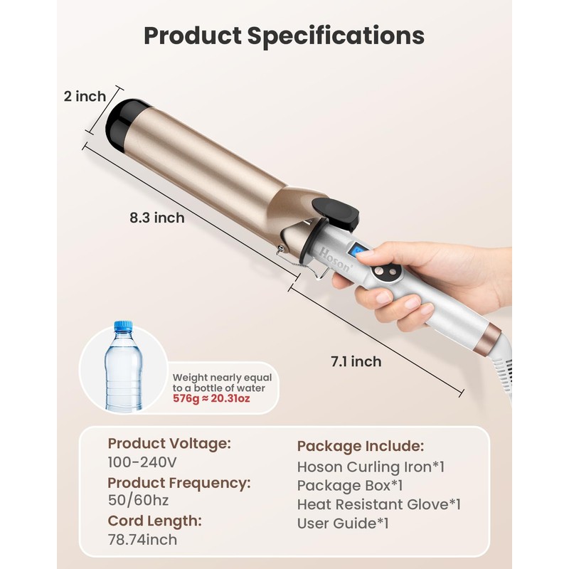Hoson Curling Iron 2 Inch Large Barrel for Big Curls,