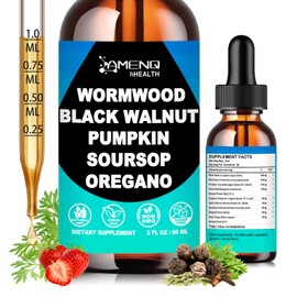 Wormwood Black Walnut Clove Cleanse for Humans Liquid Drops, Gut Cleanse & Digestive Supplement W/Clove, Oregano, Soursop & Pumpkin for Elimination Detox, Max Absorption than Capusles丨Non-GMO, 2 fl oz