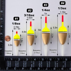 Alwonder 4-Pack Bobbers for Fishing. Buoyant Balsa Wood Body Slip Bobbers Floats, Oval High Sensitive Slip Bobber for Fishing Crappie Bluegills Trout Bass Panfish Catfish Walleyes 2.2"
