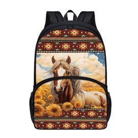 WHOSGNIHT School Western Backpack Lightweight Aztec Horse Sunflower Schoolbag Travel Camp Outdoor Daypack