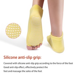 ZenBeya Open Toe Pilates Socks, Yoga Socks with Grips for Women, Non-Slip Slipper Toeless Socks for Pilates, Barre, Ballet, Bikram, Workout, Gym, Sports, Yellow