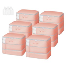 Easortm Comforter Storage Bag - Large Capacity Blanket Storage Bags 3-Layer Ultra Space Saving Self Compression Organizer, Washable Compression Bags for Storage Comforter Blanket, 6-Pack, Pink