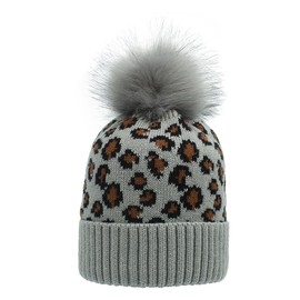 BrightGlow Leopard Print Winter Hat for Women Beanie Hat with Animal Print Leopard Print Knitted Hat Bobble Hat Women's Acrylic Knitted Hat Skull Hat, gray, Unit size