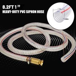 8.2FT 1" Heavy Duty Siphon Hose - Self-Priming Jiggler Pump for Boats, ATVs & Tractors Brass Nipple w/Metal Buckle, Fuel Transfer Tube for Gasoline Fuel Gas, fish tank water exchange and drainage