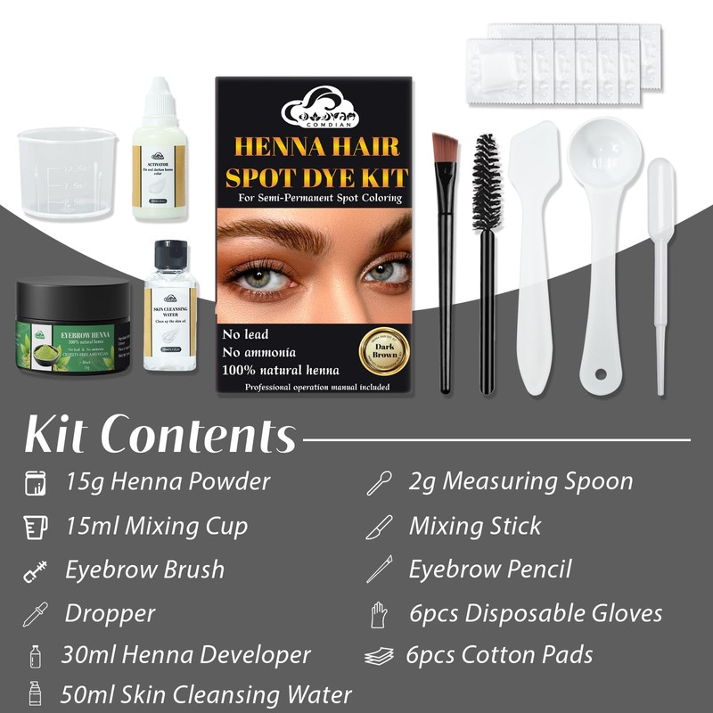 Comdian Henna Eyebrow Tint Kit, Natural Henna Eyebrow Dye Powder