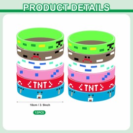ZSYIULIA Miner Wristbands Gaming Party Bag Fillers 12 Piece Set, Gamer Party Favours Rubber Bracelet, Ultimate Gaming Birthday Supplies for Kids, Boys' Themed Decorations