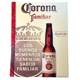 Metalsign Corona Familiar La Cerveza Mas Fina | Los Buenos Monentos Tienen U Sabor Familar | Metal Tin Tacker Beer Sign | 23 inch x 17.5 inch