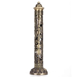 Incense Tower Burner, Incense Stick Holder Bronze Tone Dragon Phoenix Relief Incense Burner Holder Craft Ornaments Tea Room Decoration Height 28.3cm Base 8.5 x 7cm