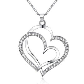 Infinity Women's Love Heart Necklace Round Diamond jewelry 18", 18K Gold Plated, Silver Plated (Silver And Gold)