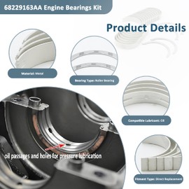 Engine Crankshaft Thrust Con Rod Bearings Kit Fit for Ford Ram 1500 3.0L V6 Diesel 2014-2019 Jeep Grand Cherokee 2.0L V6 Diesel 2014-2018, Engine Bearings Kit Replace 68229163AA 68229245AA 68147095AA