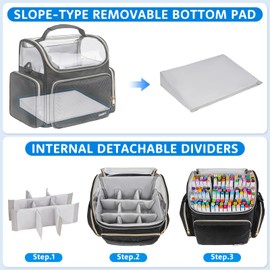 Large Marker Organizer Case for 180 Markers,Travel Marker Storage Bag with Dividers and 4 Pockets,Marker Organizer Holder for Paint Brushes,Colored Pencils and Other Art Supplies,Bag Only,Pink