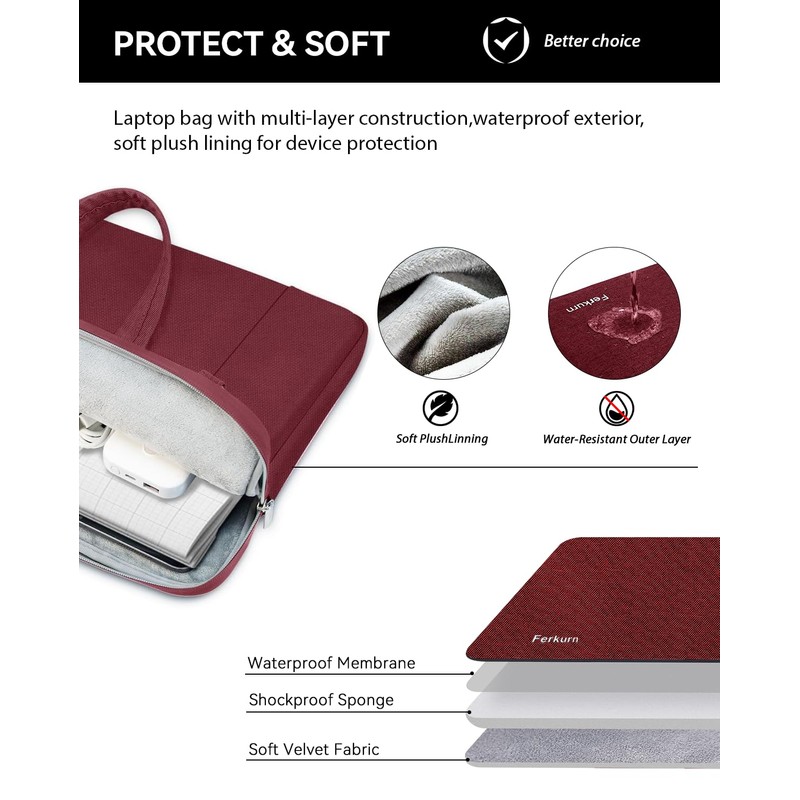 Ferkurn Laptop Case Bag Women Men Computer Sleeve with Shoulder