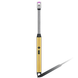 Candle Lighter, Upgraded Electric Lighter, Rechargeable USB Lighters Arc Lighter with LED Battery Display, Flameless Long Lighters for Candles Grill BBQ Camping (Gold)