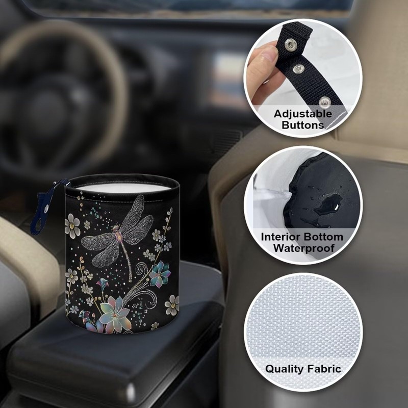 Darisoco Dragonfly Trash Can for Car Car Garbage Can for