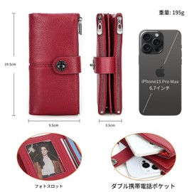 Contact's serie AirTag Long Wallet with Anti-Theft Design, 18 Card Slots, 3 Photo Windows, 5 Bill Pockets, red