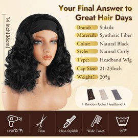Loose Wave Curly Headband Wig for Black Women 15 Inch Natural Black
