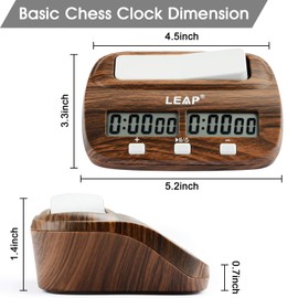 LEAP Chess Clock with Countdown Alarm Bonus and Delay Functions for Chess and 2-Player Board Games Classic Wood Grain Appearance