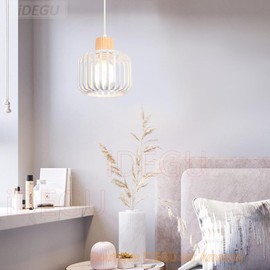 iDEGU Retro Pendant Light, 18 cm, Vintage Pendant Lamp Made of Wood and Metal, Industrial Lamp, Cage Design Lampshade, E27 Ceiling Light, Modern Pendant Light for Bedroom, Living Room, Dining Room