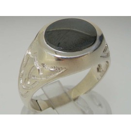 LetsBuyGold Solid 925 Sterling Silver Real Genuine Hematite Mens Signet Anniversary Ring - Size 10 - Size 10