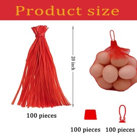 LxcshLjx 100Pcs Produce Mesh Bags, 20Inch Reusable Mesh Nylon Netting with Loop Closures, Red Plastic Storage Bag, Expandable Seafood Mesh Bag, Packing Supplies Net for Fruits Potato Crab Garlic Eggs