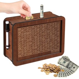 Wooden Money Box, Reusable Money Box, Money Banks with Cash Targets and Digital Coins, Children's Money Banks with Counters, Adult Money Banks for Boys and Girls