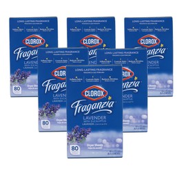 Clorox Fraganzia Fabric Softener Dryer Sheets, Lavender Scent - Wrinkle Reducing Scented Softening Laundry Dryer Sheets for Great Smelling Clothes, 80 Count - 6 Pack