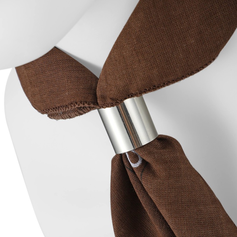 Komonee Tie Neck Ring Loop Clasp Silver Colour With Brown