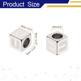 sourcing map 10Pcs Stainless Steels Letter Beads Alphabet Letter U Cube Silver Metallic Large Square Metal Dice Beads for Jewelry Bracelets Necklaces Earrings