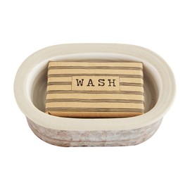 Mud Pie Tin and Stoneware Soap Set, Cream, 4 1/4" x 6 1/2"