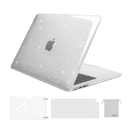 MOSISO Compatible with MacBook Air 13 inch Case 2024 2023 2022 M3 A3113 M2 A2681, Sparkly Glitter Plastic Hard Shell&Keyboard Cover&Screen Film&Storage Bag for MacBook Air 13.6 inch Case, Transparent