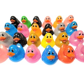 Colorful Glitter Rubber Duckies (2.5") Assorted Neon Color Ducks Ducky Duck (25)