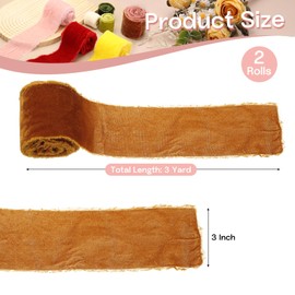 sourcing map 2 Roll Velvet Ribbon, 3 Inch x 3 Yard Handmade Silk Fringe Frayed Ribbon Raw Edge for Flower Bouquet Wrapping Wedding Decoration Bridal DIY Crafts, Orange