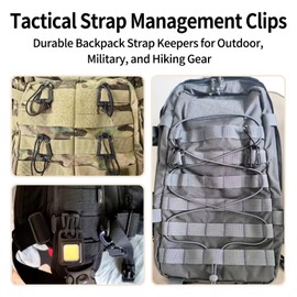 YAFIYGI 8Pcs Web Dominator Molle Strap Keepers with Elastic String Tactical Sling Keeper Clips for Hydration Hose Management Webbing Strap Dominators with Hose Clip for Outdoor Gear with Pouch