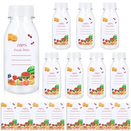 Pack of 8 Plastic Bottles 200 ml for Filling, Plastic Juice Bottles with Black Lid and 8 Stickers, Portable Shot Bottles for Filling, Small Bottle for Storing Juice Drinks (White)