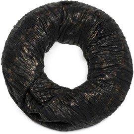 styleBREAKER loop scarf in antique metallic look with pleats, snood, shawl, unisex 01017072, color:Black-Bronze