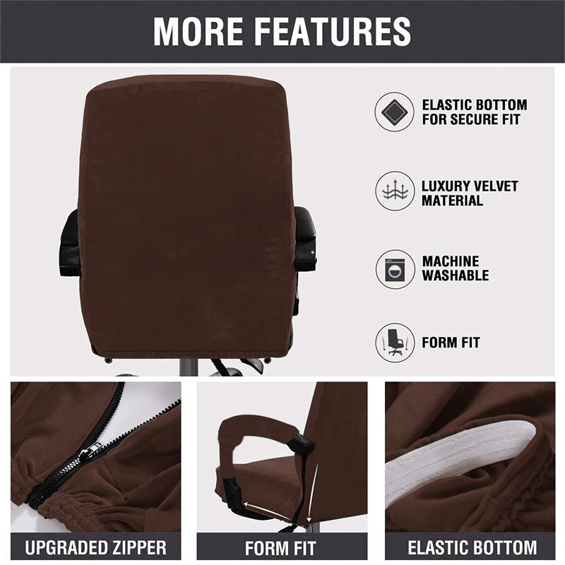 Velvet Plush Stretch Computer Office Chair Cover with Armrest,Solid Color