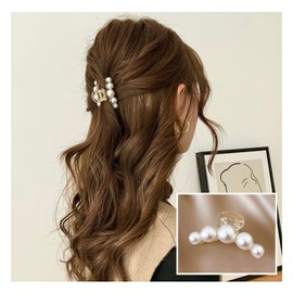 Pearl Hair Claw Hair Clip, Large Pearl Barrette, Hair Ornament, Hair Accessory, Hairpin, Small, Mini, Hair Arrangement, Accent, Ladies, Adult, Cute, Korean, Orchan, Hairpin, Hair Claw, Midome Clip, Hair (A)