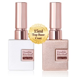 Double Rhythm- Juego de 2 piezas de capa superior y capa base de gel sin limpieza de 15 ml, kit de esmalte de gel transparente brillante Soak Off LED 