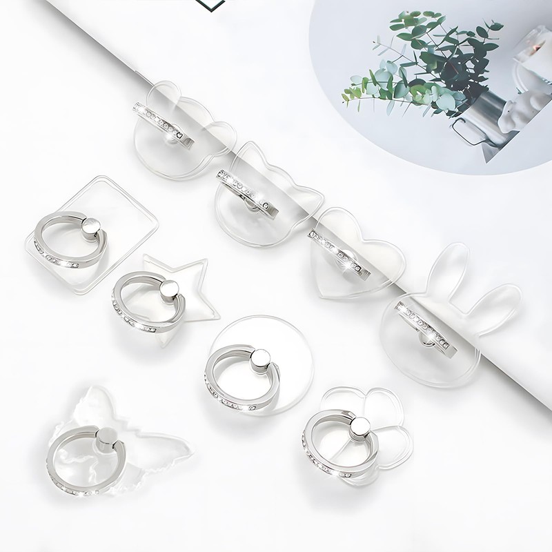 [2 Pack] Transparent Diamond Setting Cell Phone Ring Holder Stand,360