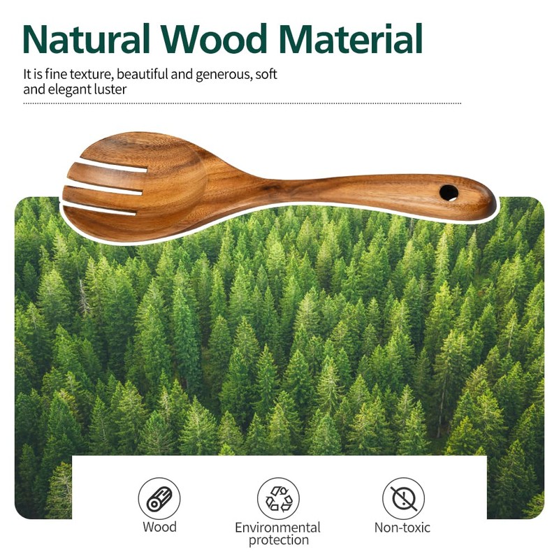 Salad Servers, Wood Salad Tongs, 10.2in Salad Spoon and Fork