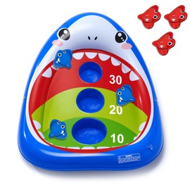 AURASUN Kids Fun Pool Toys, Inflatable Shark Pool Cornhole Game Floating, Water Game Outdoor Swimming Pool Games for Kids Adults, Cool Summer Party Gift 3 4 5 6 7 8 9 10 12 Year Boy Girl Teen Family