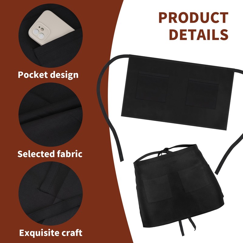 WENLISELL 10 Pack Waist Apron, Black Half Apron with 2