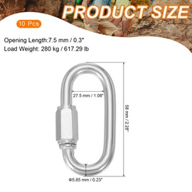 sourcing map Quick Links M10 2.28 Inch Stainless Steel Chain Connector Large Opening Screw Chain Link D Shape Locking Looks for Hammock Camping and Outdoor Equipment Pack of 10