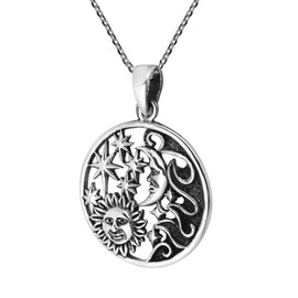 AeraVida Celestial Amulet Sun Moon and Star .925 Sterling Silver Pendant Necklace