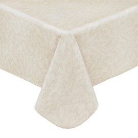 Newbridge Taupe Napa Leaf Solid Color Vinyl Flannel Backed Tablecloth, Hotel Quality Indoor/Outdoor Patio, Kitchen, BBQ, Dining Room Vinyl Tablecloth, 60” x 120” Oblong/Rectangle