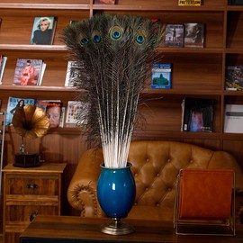 Ballinger 20pcs Natural Peacock Feathers Long Pole Bulk 40-45 inch for DIY Craft, Wedding Holiday Decorationn and Floral Arrangement