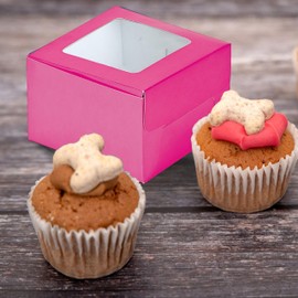 Fun Express Hot Pink Cupcake Boxes, 12 count - Each with Clear Window - Treat Boxes for Birthday Party, Events, Baby Shower, Wedding, and More