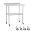 STEELBUS Stainless Steel Work Table with Back Panel,Undershelf and Casters,Commercial