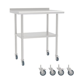 STEELBUS Stainless Steel Work Table with Back Panel,Undershelf and Casters,Commercial Prep Table for Kitchen, Restaurant,Garage,Workshop,NSF Certified,Durable,Scratch & Rust Resistant